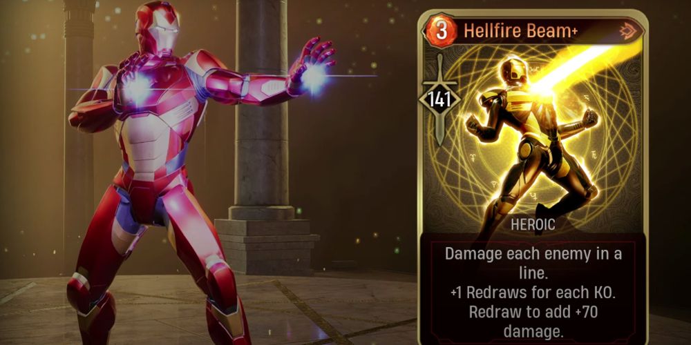 Iron Man's Hellfire Beam card is seen in Marvel's Midnight Suns