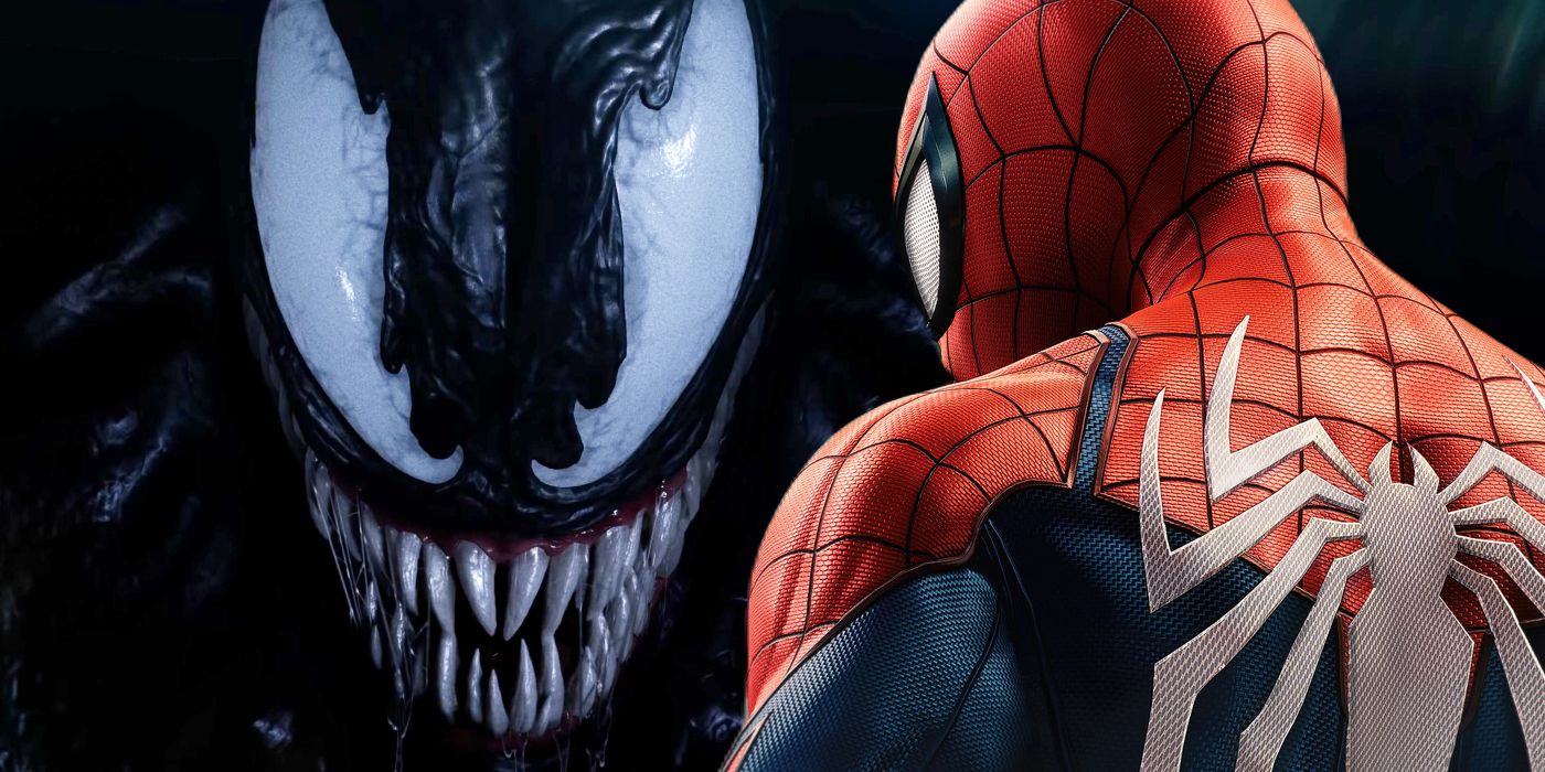 Venom do trailer de Marvel's Spider-Man 2 ao lado de uma imagem do Homem-Aranha de Peter Parker de Marvel's Spider-Man Remastered.