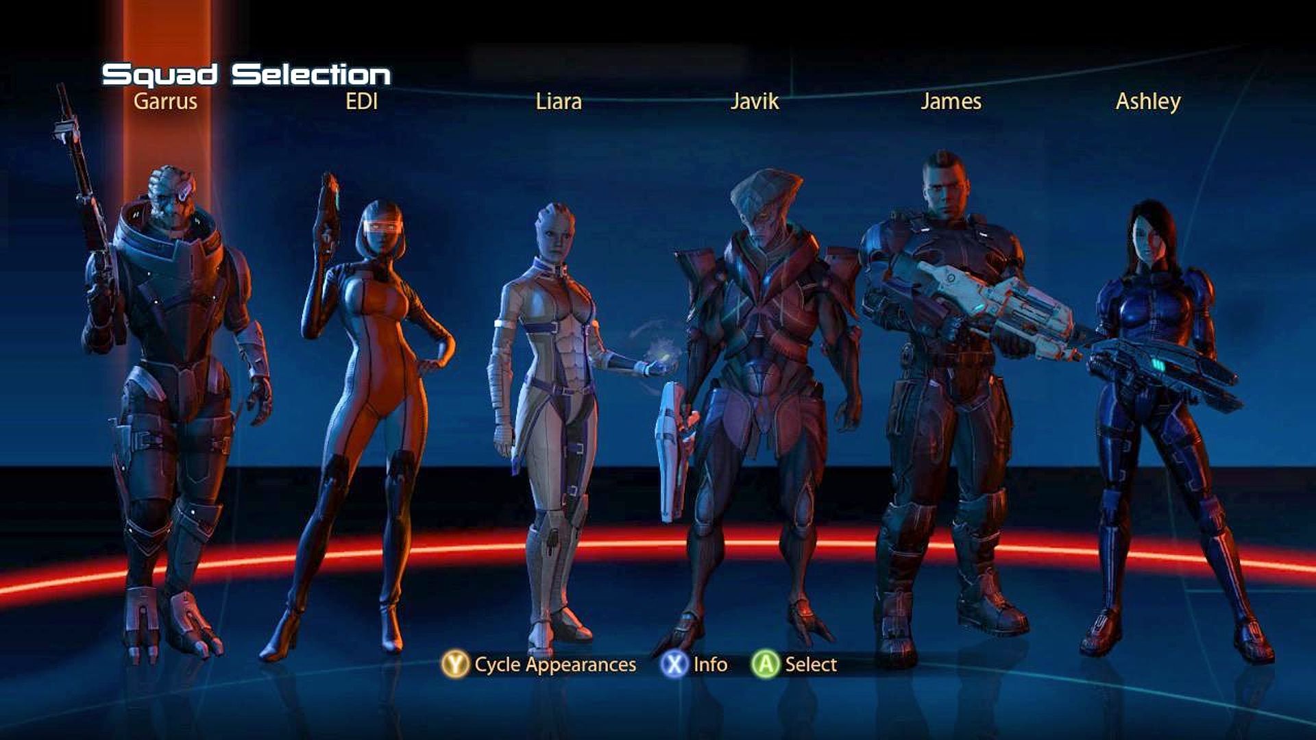 Imagem do menu de seleção de esquadrão de Mass Effect 3.