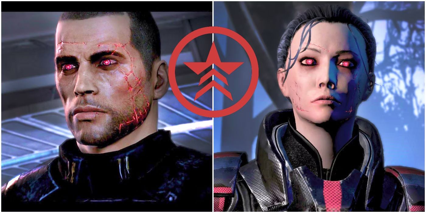 The male and female Renegade versions of Commander Shepard from Mass Effect 