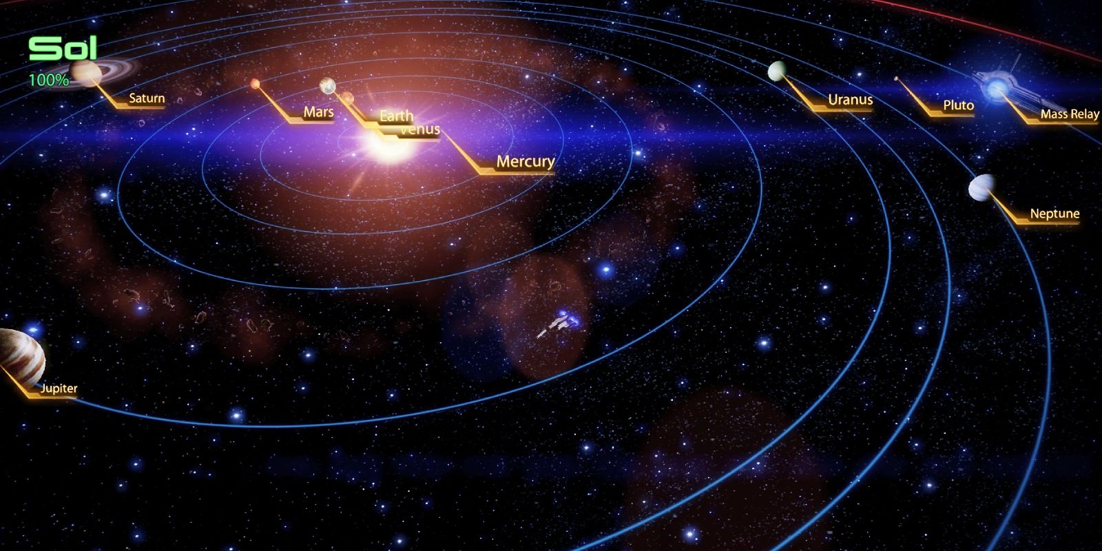 O sistema Sol no mapa da galáxia de Mass Effect.