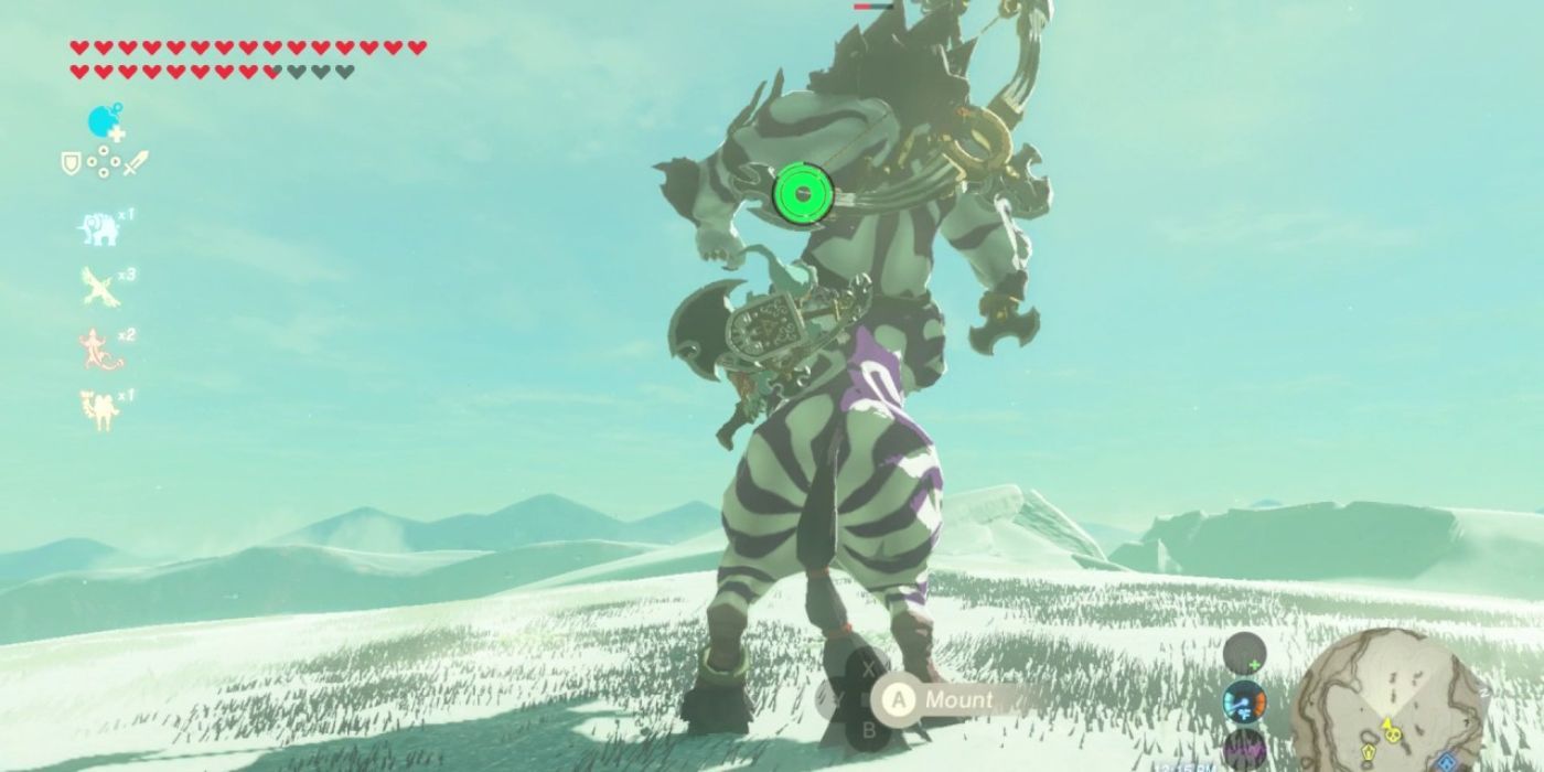 Link battling a white-maned lyonel at gerudo summit in the legend of zelda breath of the wild.
