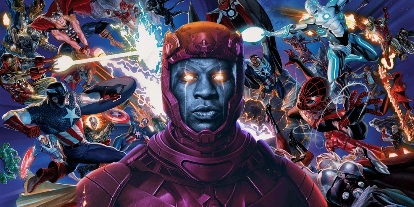Kang in front of Marvel character art.