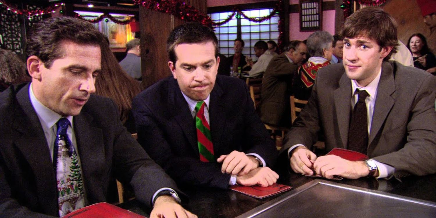 Michael, Andy, and Jim in “A Benihana Christmas” (S3, E10-11) of The Office