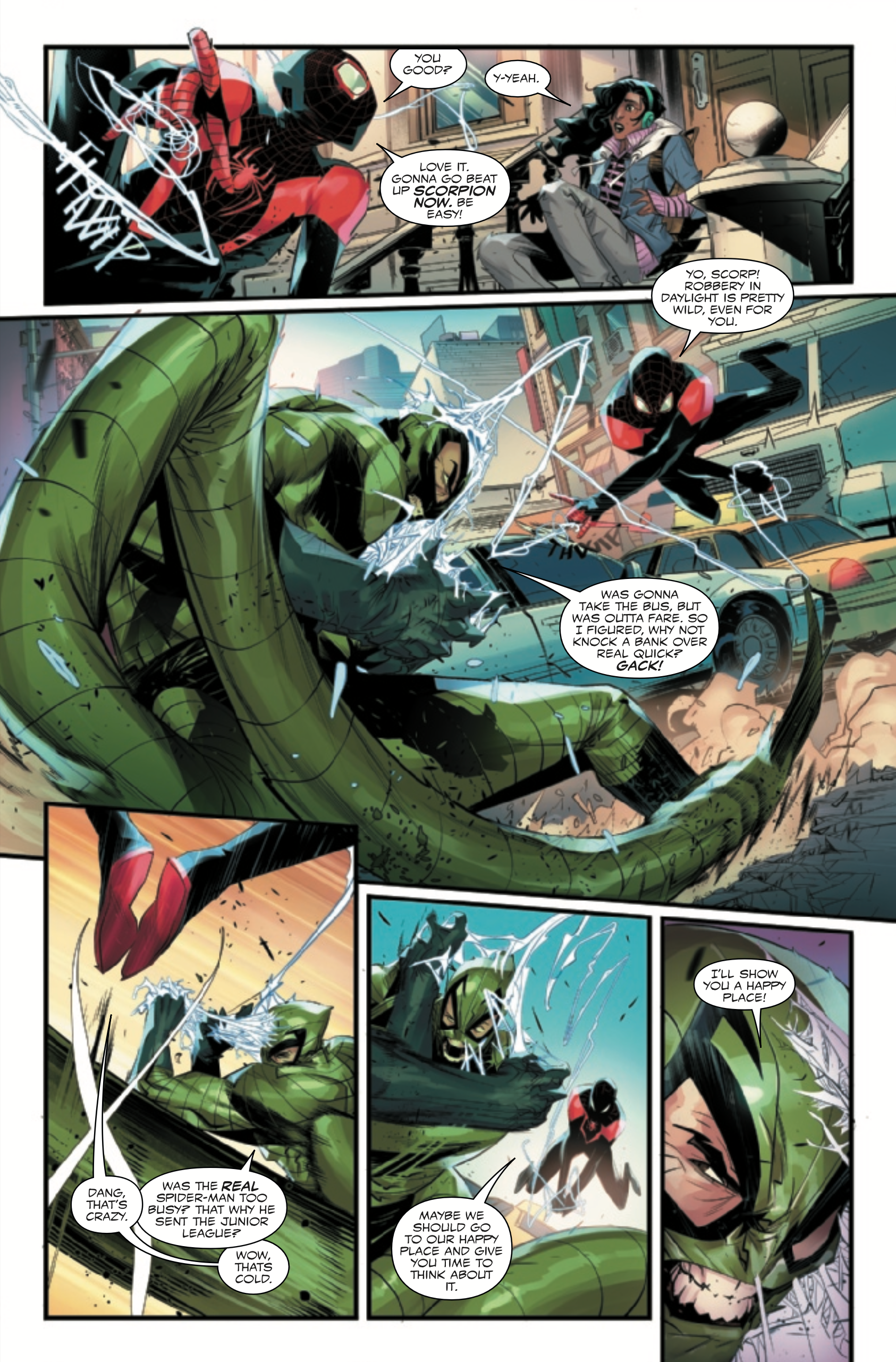 Miles Morales fights the Scorpion