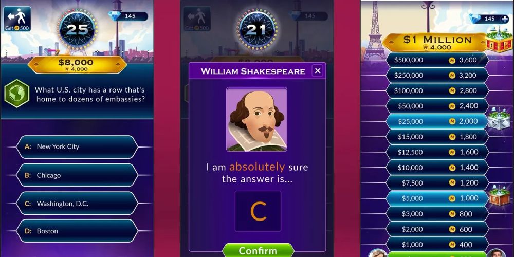 Shakespeare apparaît dans l'application Millionaire Trivia