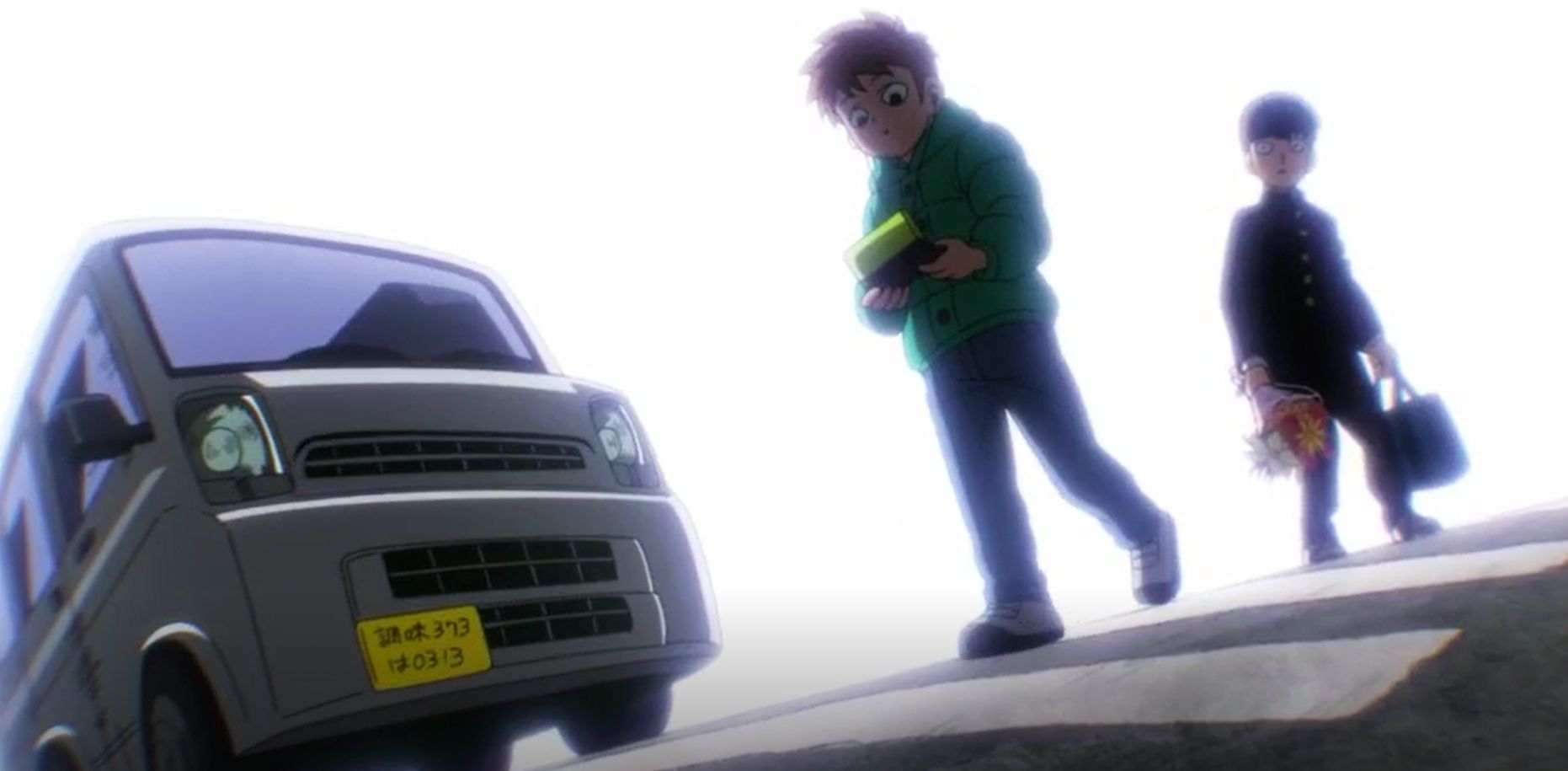 Shigeo saves a kid from a car accident in Mob Psycho 100.