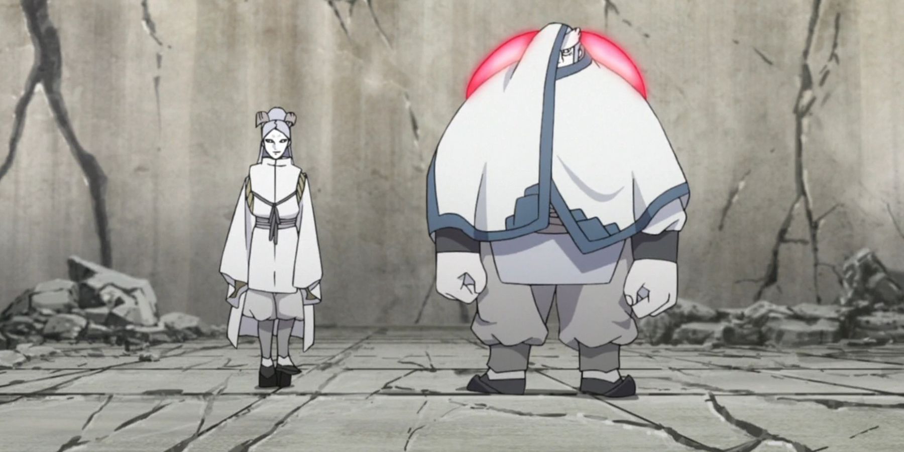 Momoshiki e Kinshiki estão em meio a pedra rachada em Boruto Episódio 62
