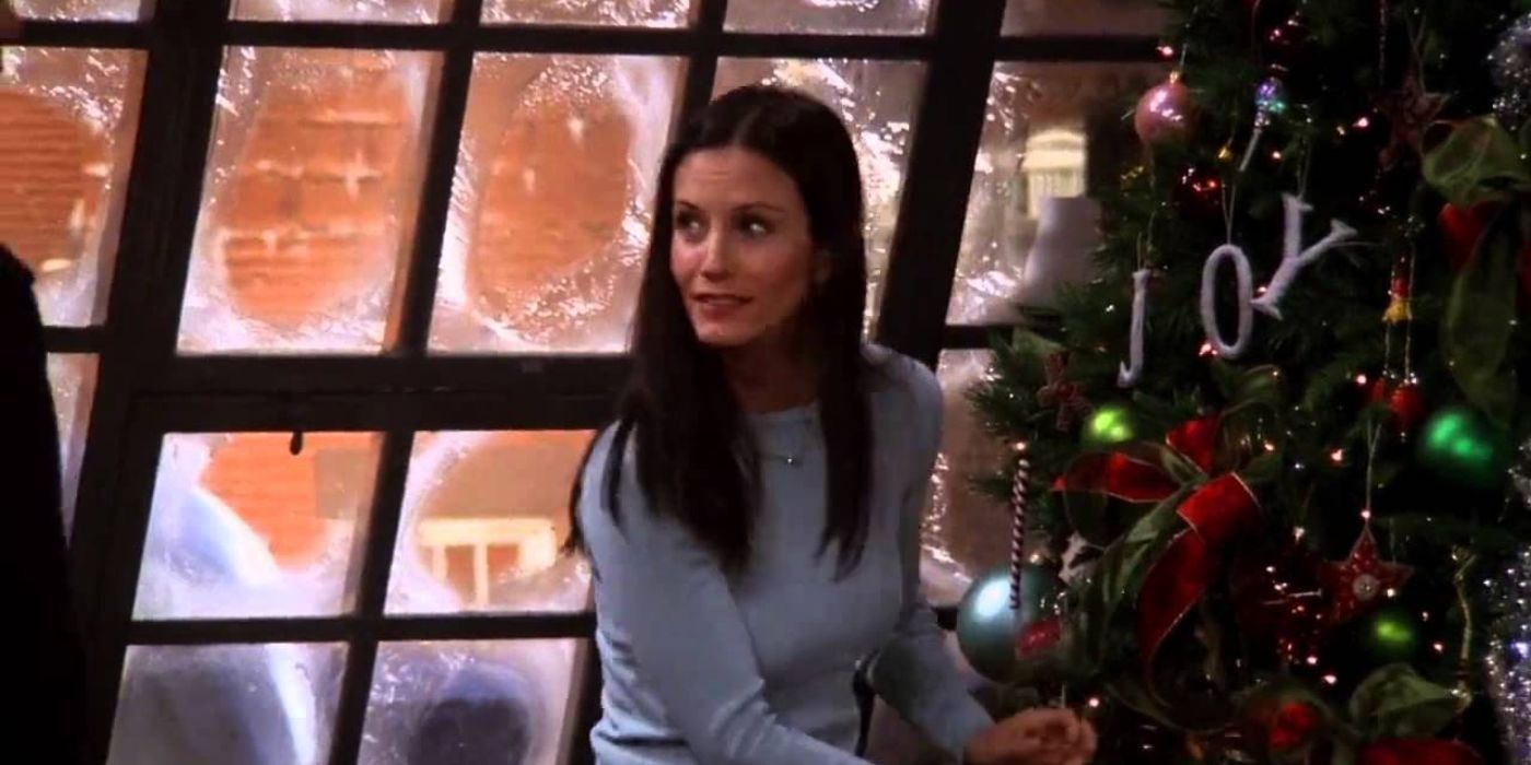 Monica decorating Christmas tree in Friends
