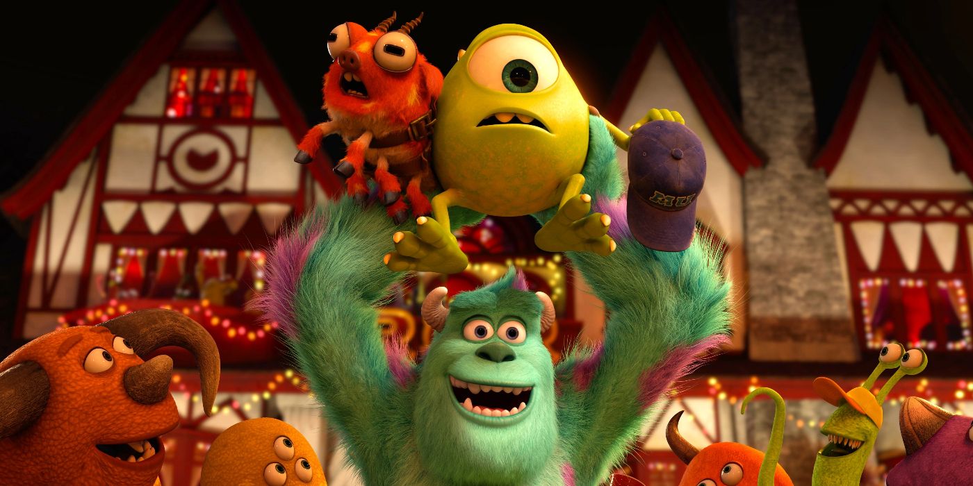 Sully holds up Mike in Monster's University