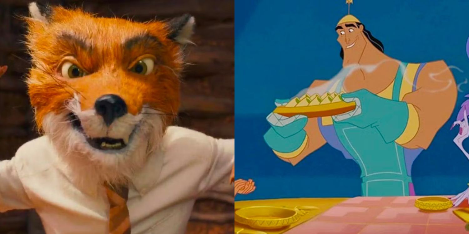 Mr Fox growling and Kronk with spinach puffs