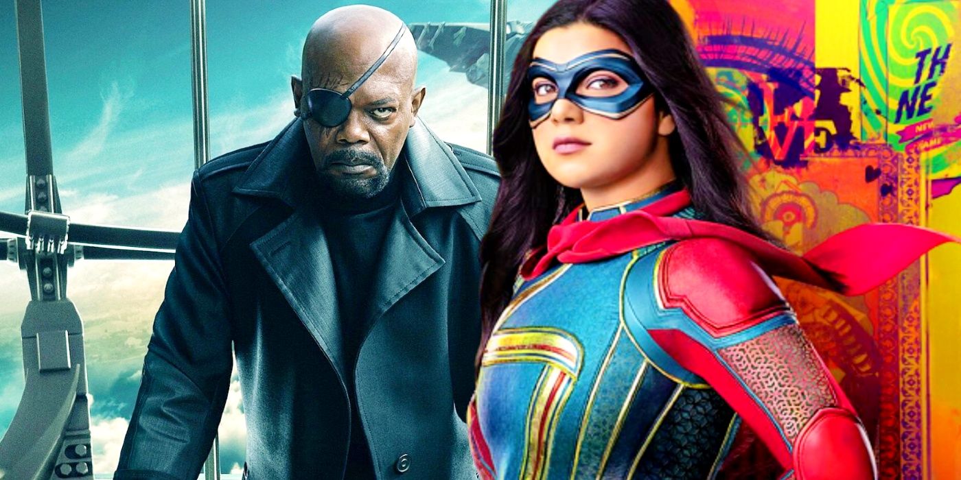 Custom image of Iman Vellani as Ms Marvel and Samuel L. Jackson as Nick Fury.