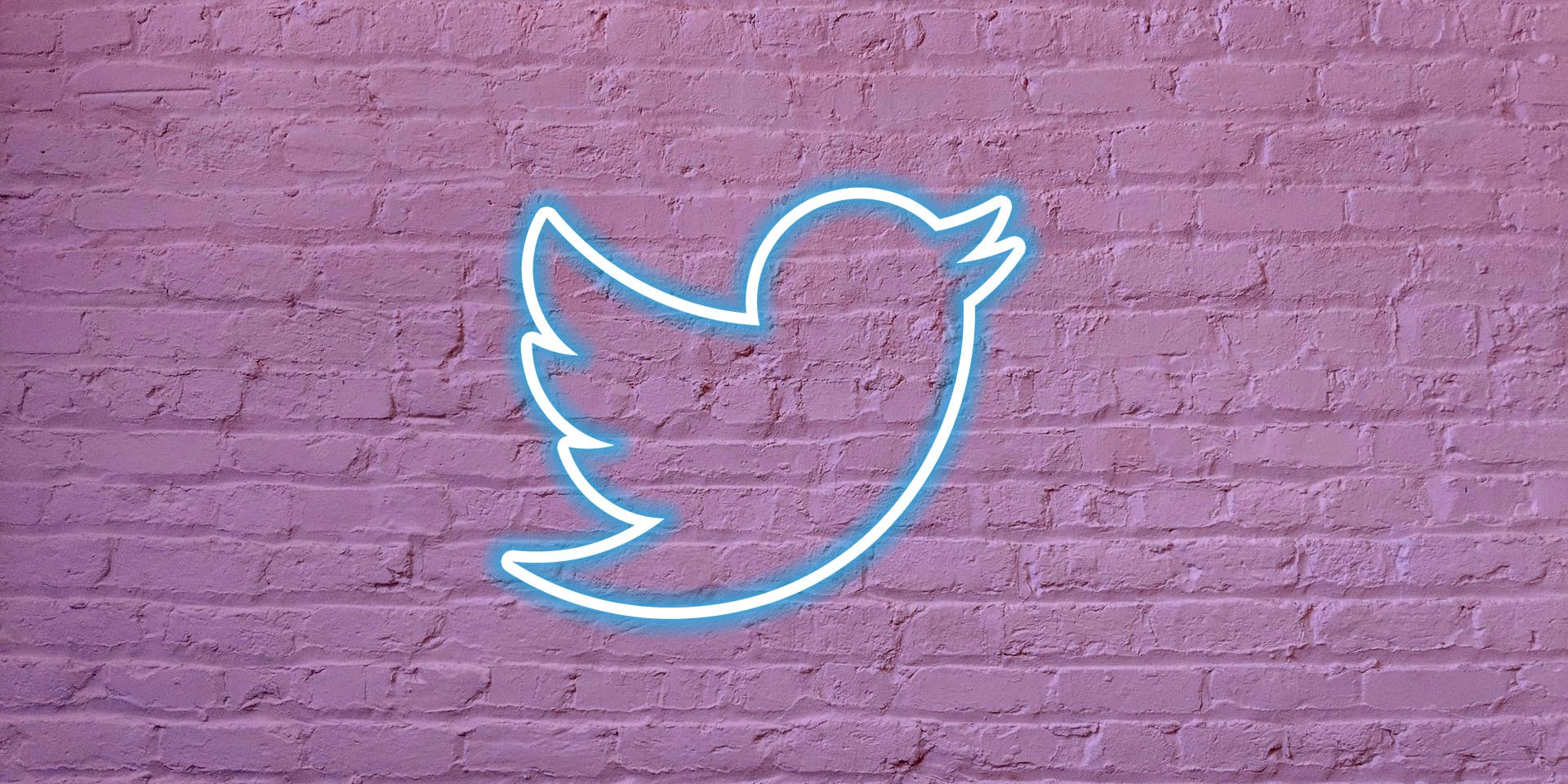 Neon Twitter logo on custom pink brick background