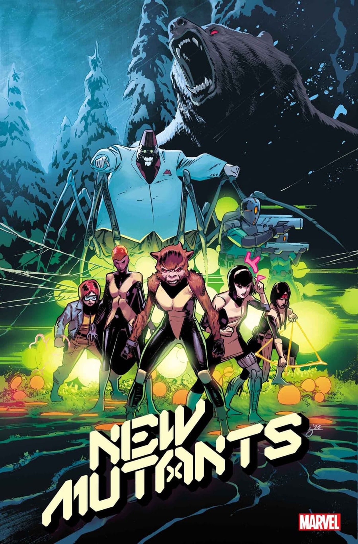 Capa de New Mutants Lethal Legion #1 com Escapade, Cerebella, Wolfsbane, ,Karma e Dani Moonstar