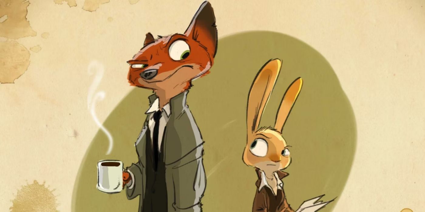 Nick y Judy en la obra de arte de Zootopia.