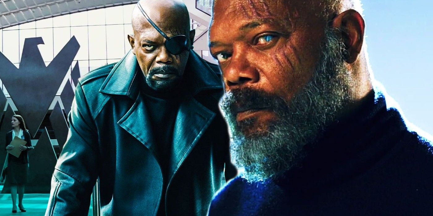 Nick Fury with and without an eye patch in the MCU.