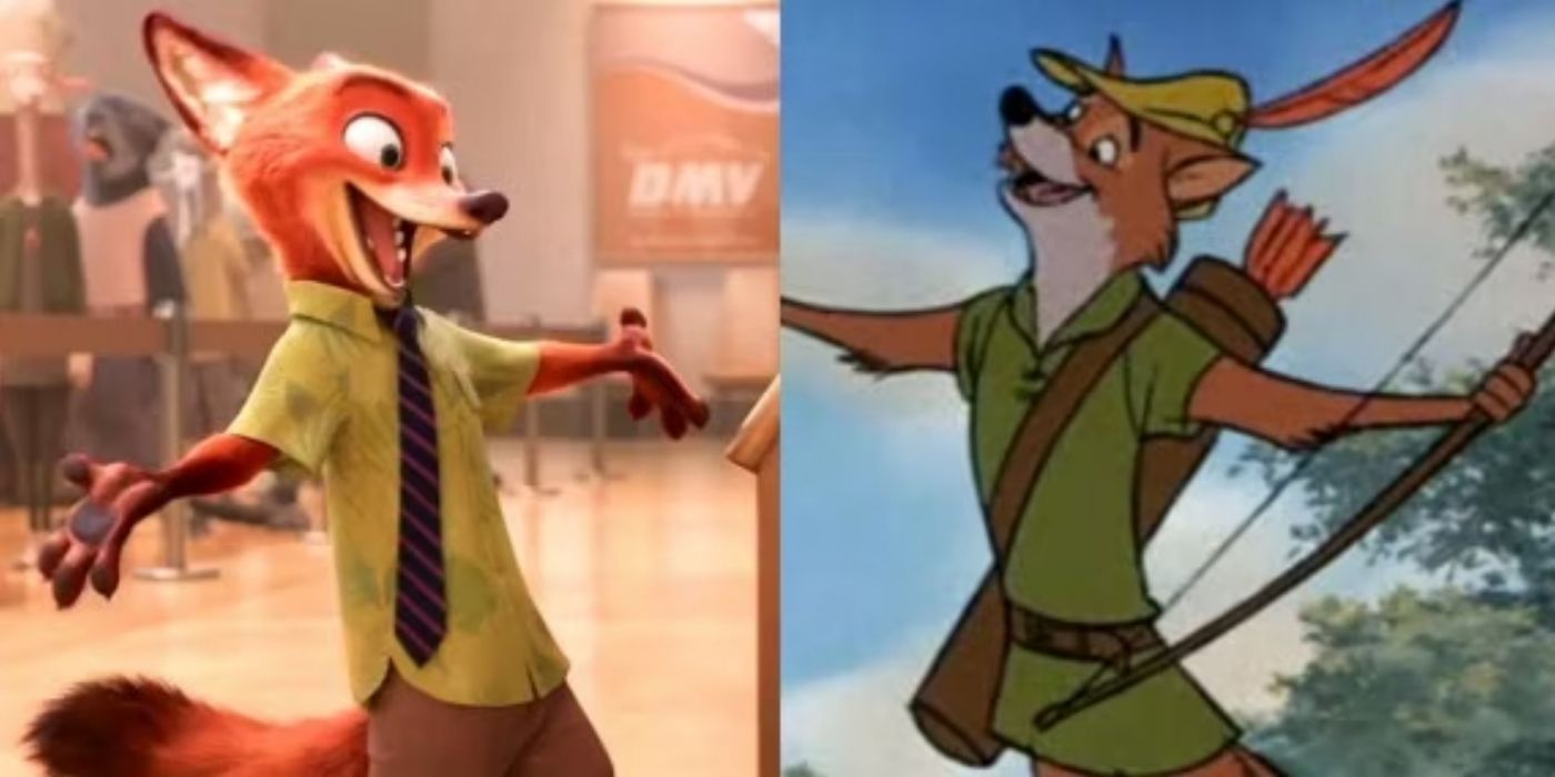 Nick in Zootopia and Robin Hood.