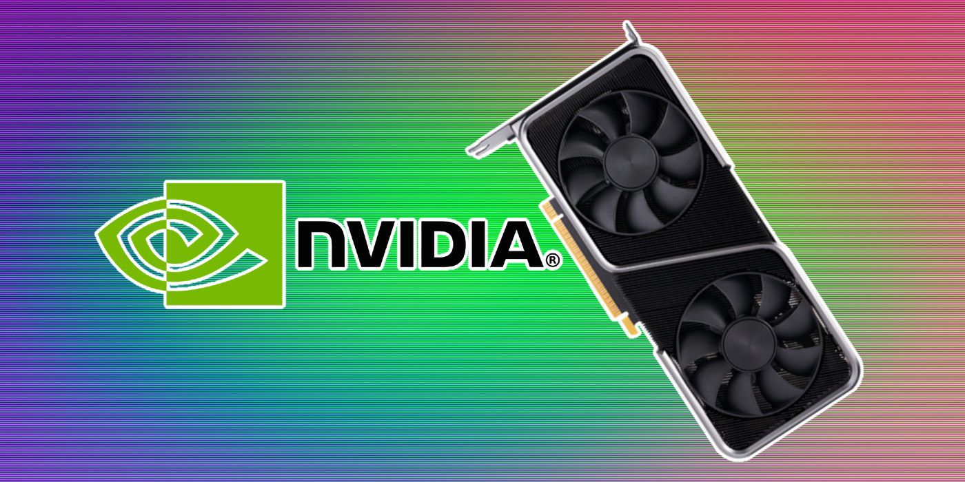 NVIDIA graphics card next to NVIDIA logo on custom gradient background