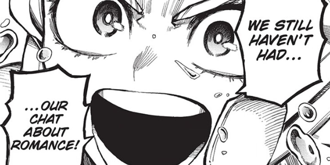 Ochako Uraraka says to Himiko Toga that they haven't talked about romance yet in My Hero Academia chapter 375