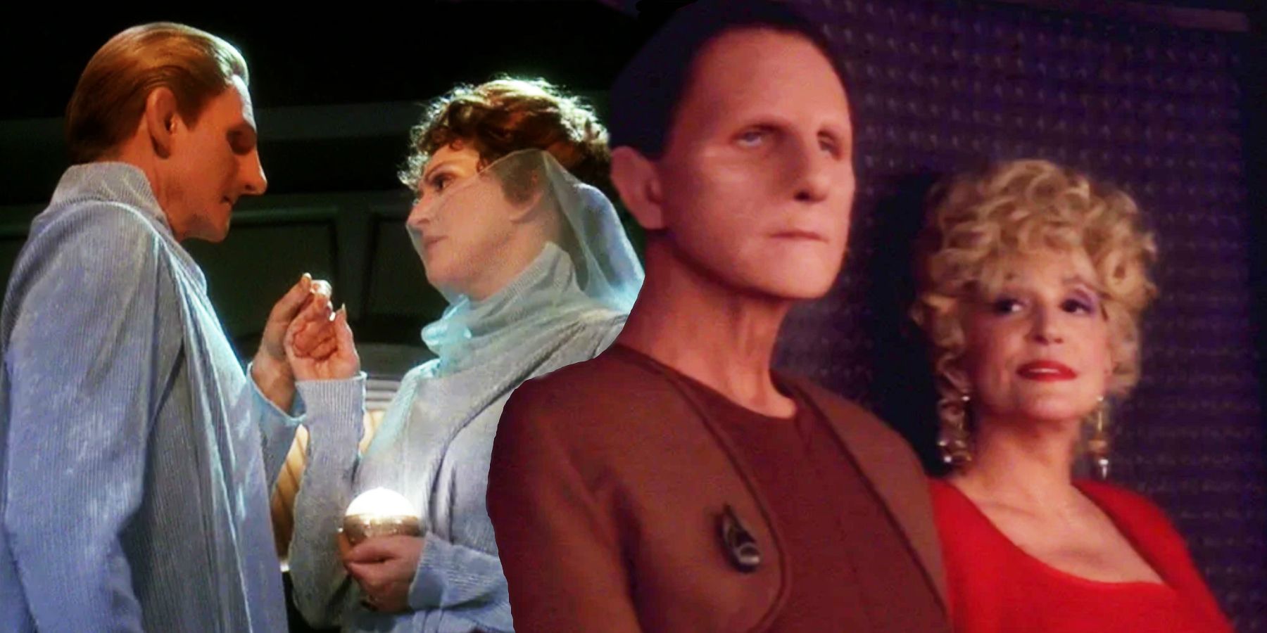 Odo and Lwaxana get married in DS9 Season 4 and Odo and Lwaxana get trapped in a turbolift in DS9 Season 1
