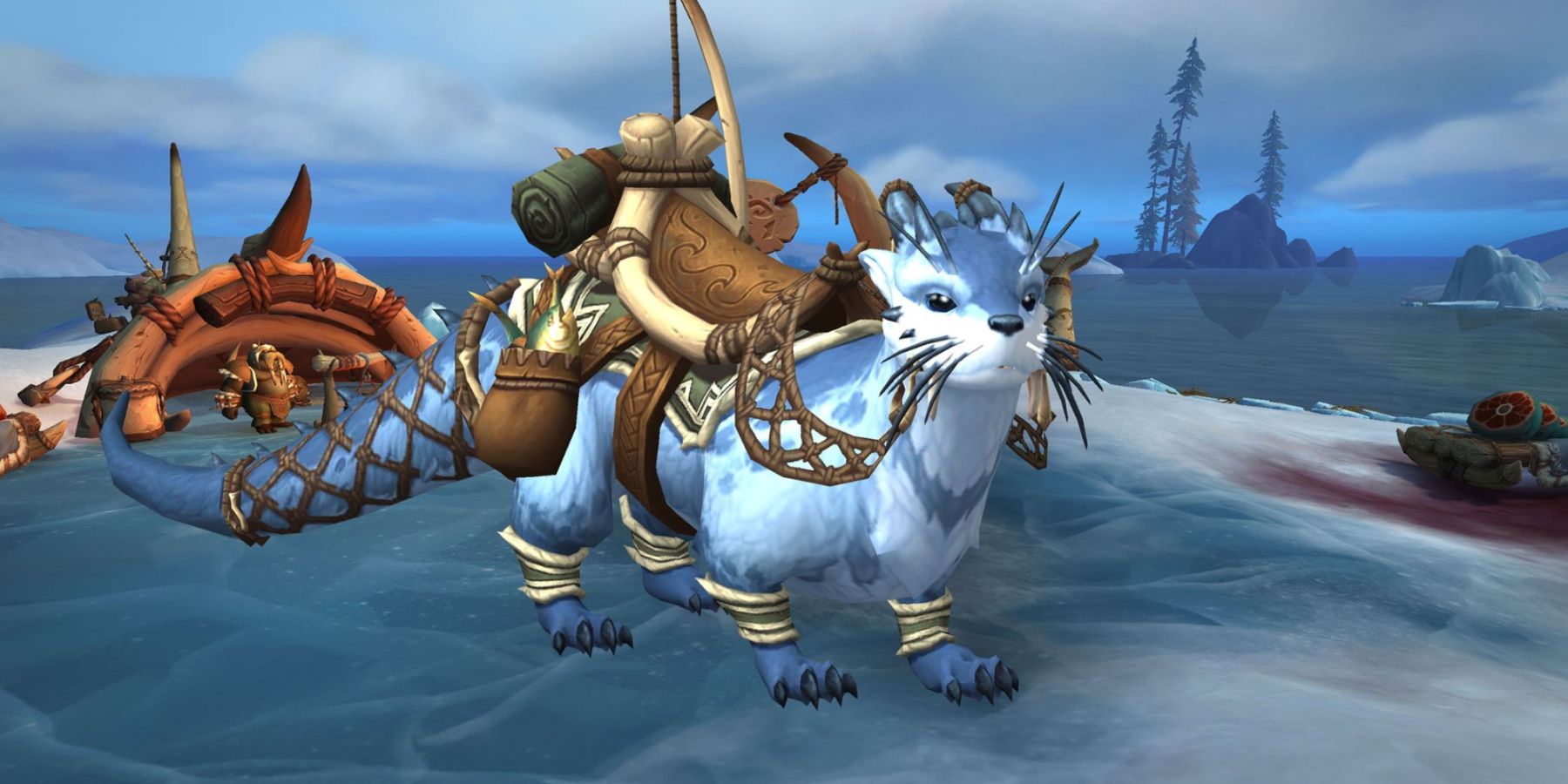 Otto, a new mount in World of Warcraft: Dragonflight that looks like a giant, blue otter wearing a saddle.