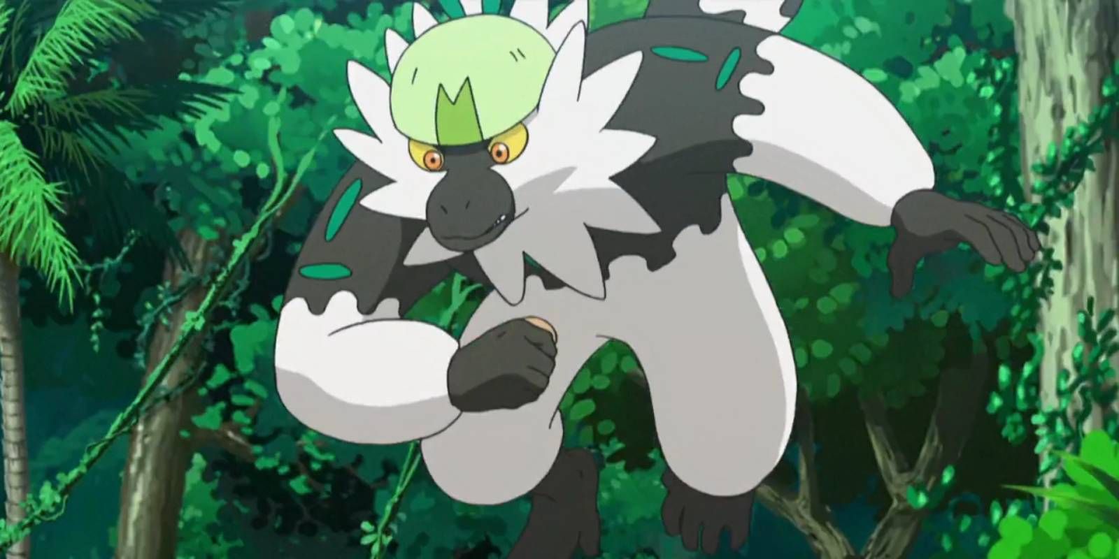 Pokemon Passimian Anime Image Creature Jumping Down From Tree