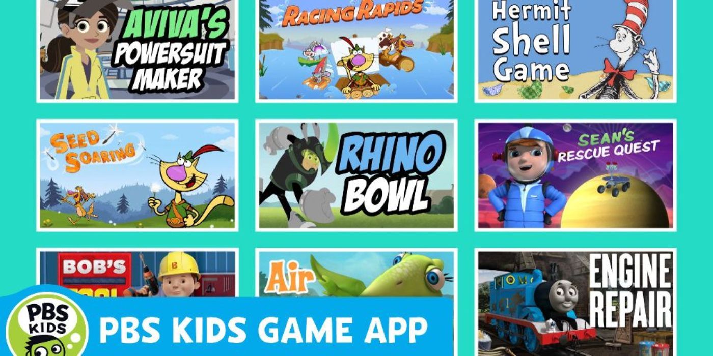 A PBS Kids app displays various games