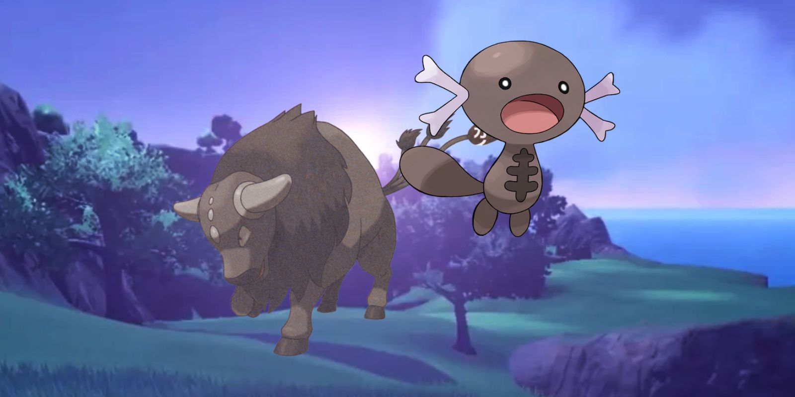 Paldean Wooper and Tauros from Pokémon Scarlet and Violet.