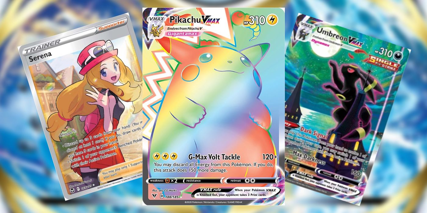 Image of VMAX, Full Art, and Secret Rare Pokémon Cards.