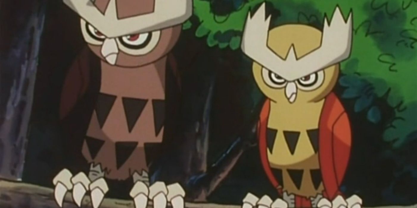Pokemon: An image showing Ash's shiny Noctowl next to a much larger regular one.
