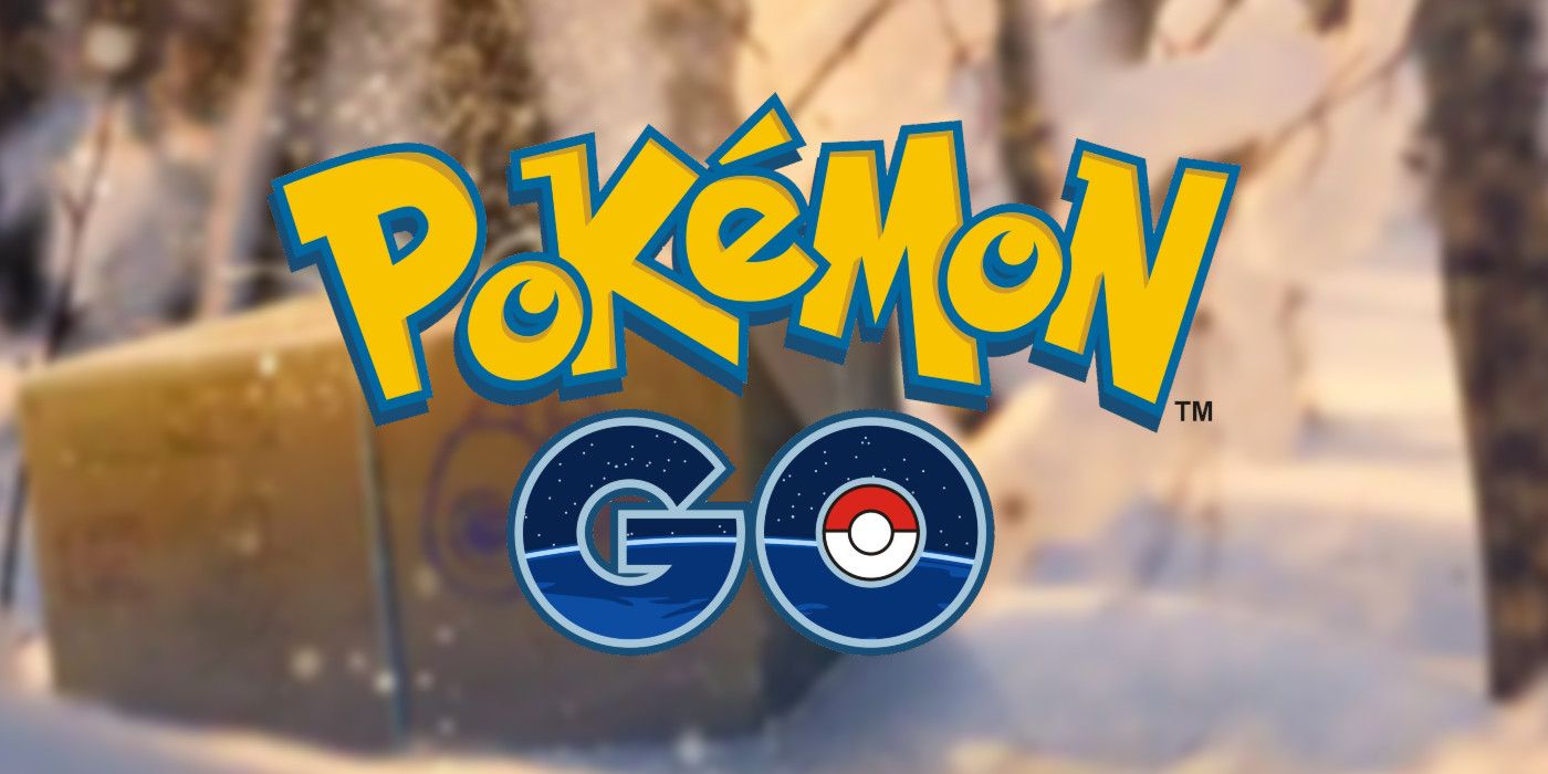 Pokémon GO logo over a package covered in snow