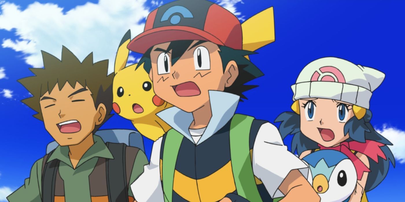 Brock, Pikachu, Ash, Dawn, and Piplup in Pokemon.