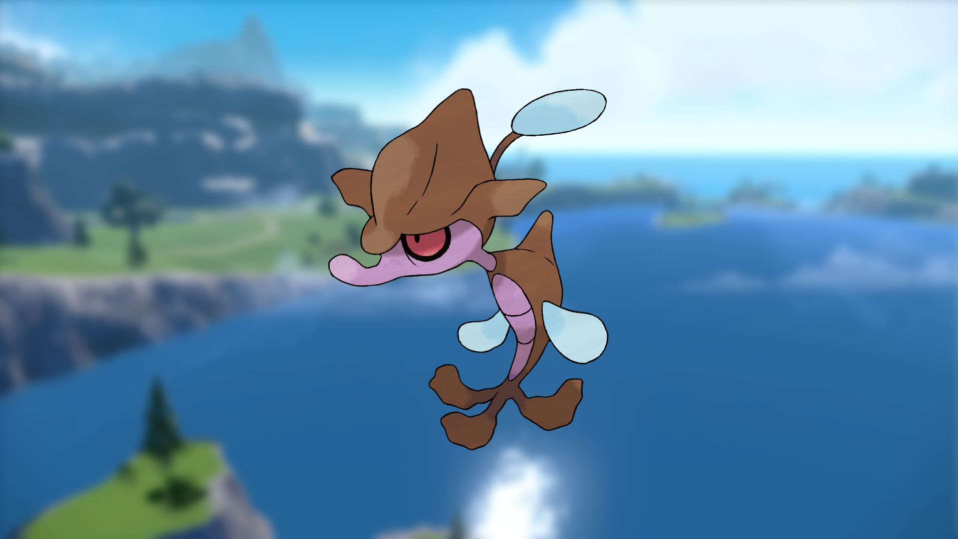 Pokemon Scarlet And Violet Skrelp Sprite Against Paldean Sea Background