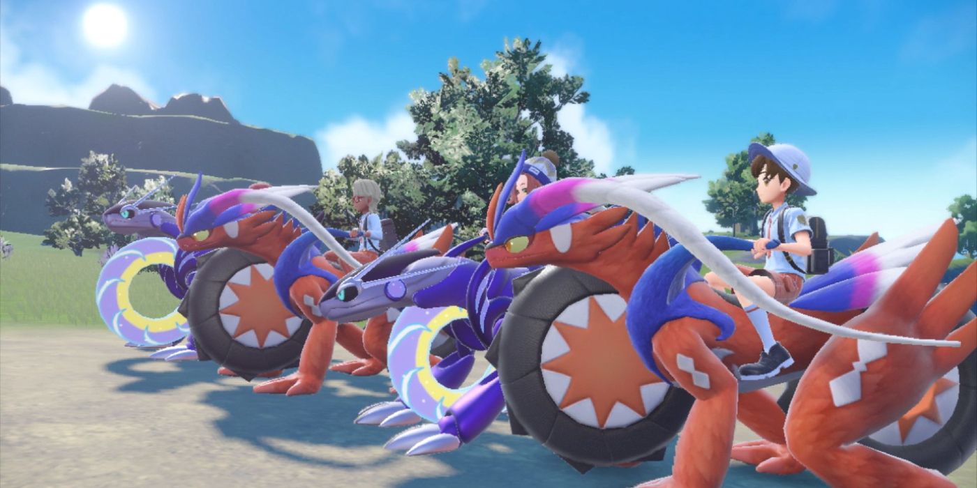 Miraidon and Koraidon in their bike forms in Pokémon Scarlet and Violet.