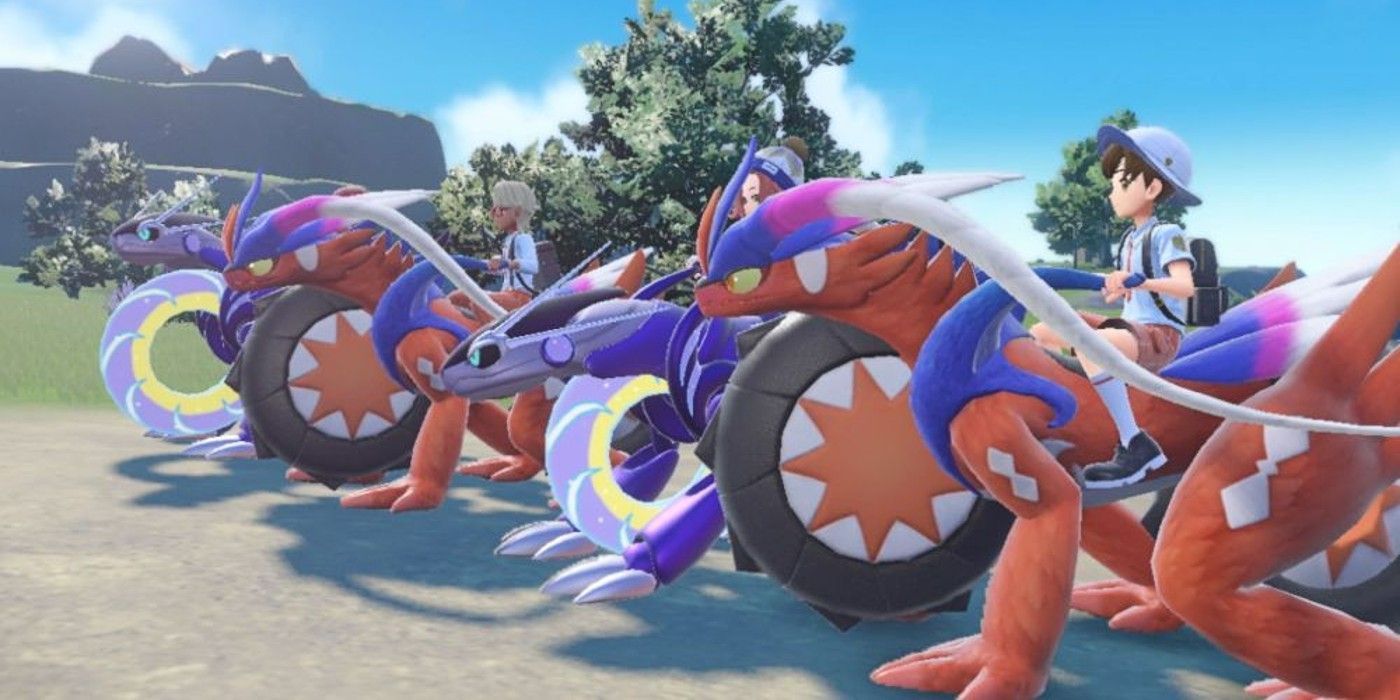 Spelers rijden op Koraidon en Miraidon in Pokémon Scarlet & Violet