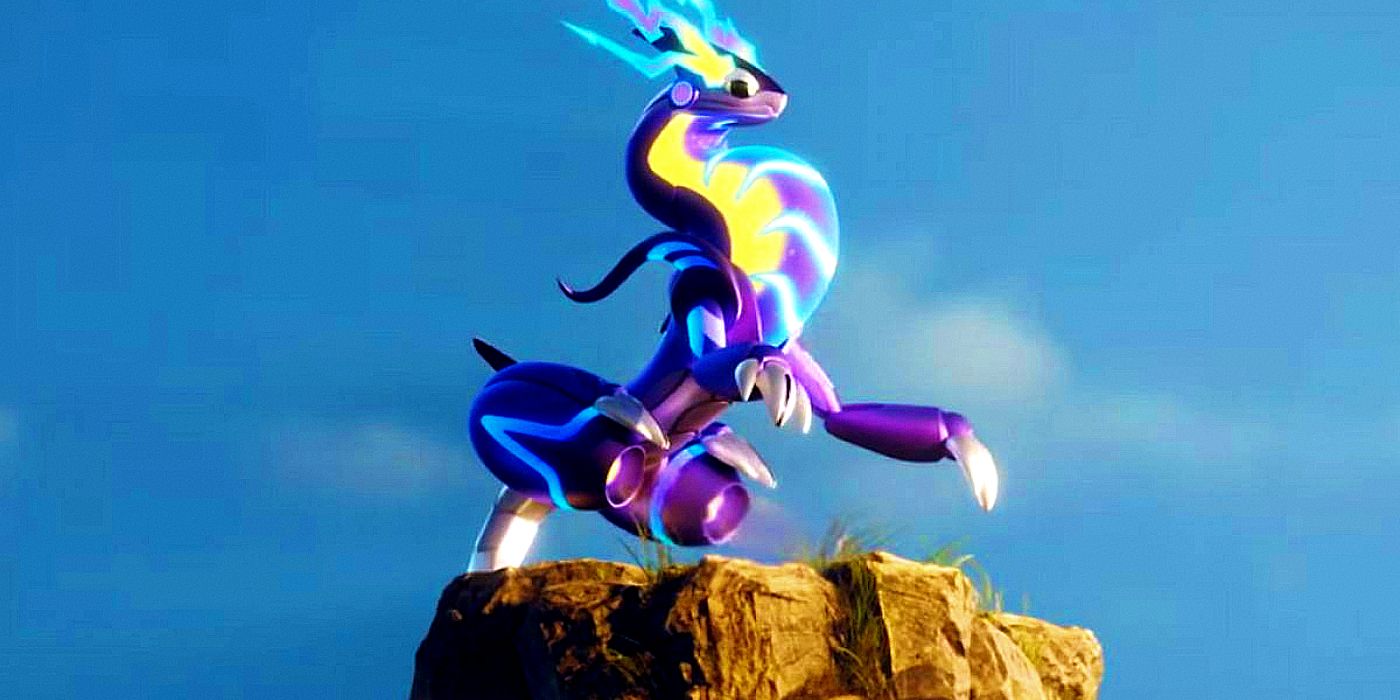 Miraidon standing on a cliff in Pokémon Scarlet and Violet.