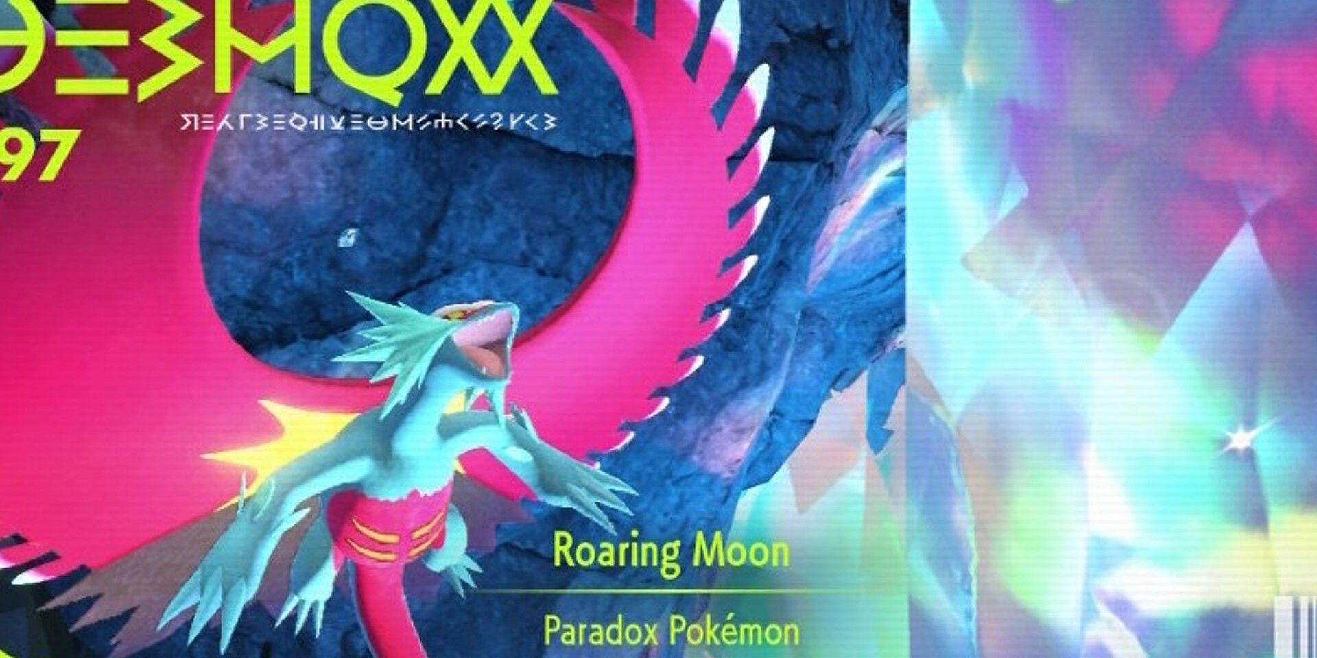 Pokemon Scarlet and Violet's Roaring Moon Pokédex entry shows it in a cave roaring at a crystal.