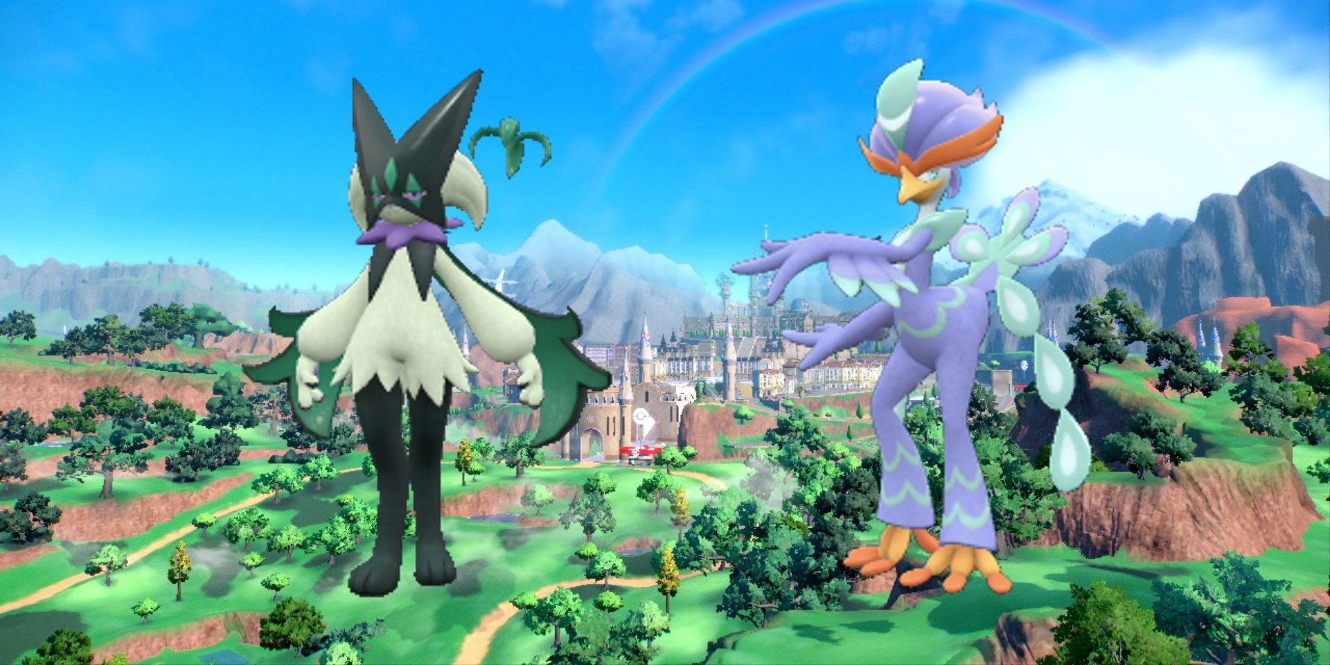 Shiny Meowscarda e Quaquaval de Pokémon Scarlet e Violet.