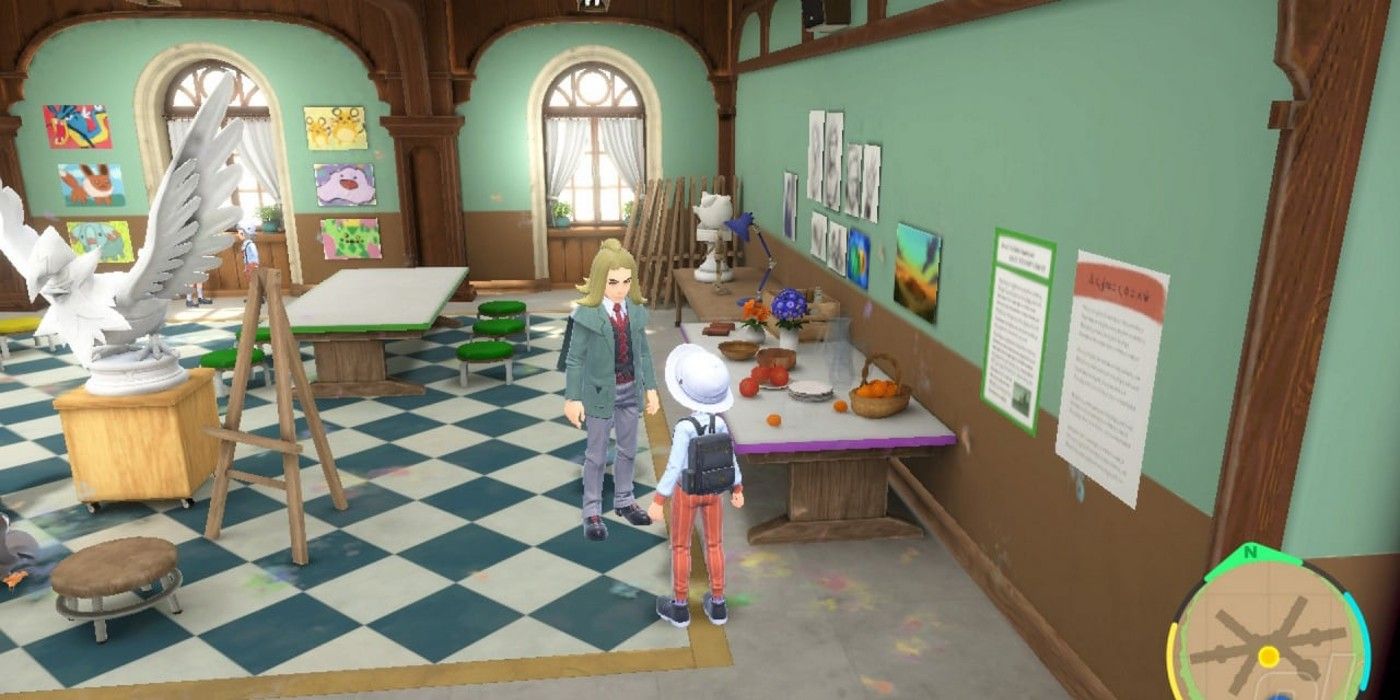The right-hand side of Naranja Academy's Art classroom from Pokémon Scarlet.