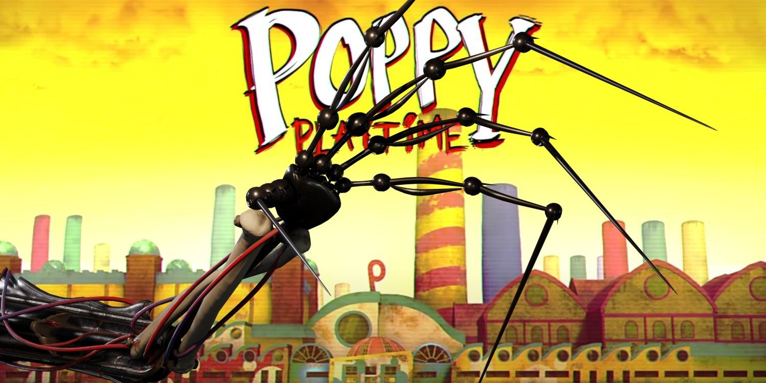 The claw of Poppy Playtime's Experiment 1006, or The Prototype, superimposed on the game's main menu.