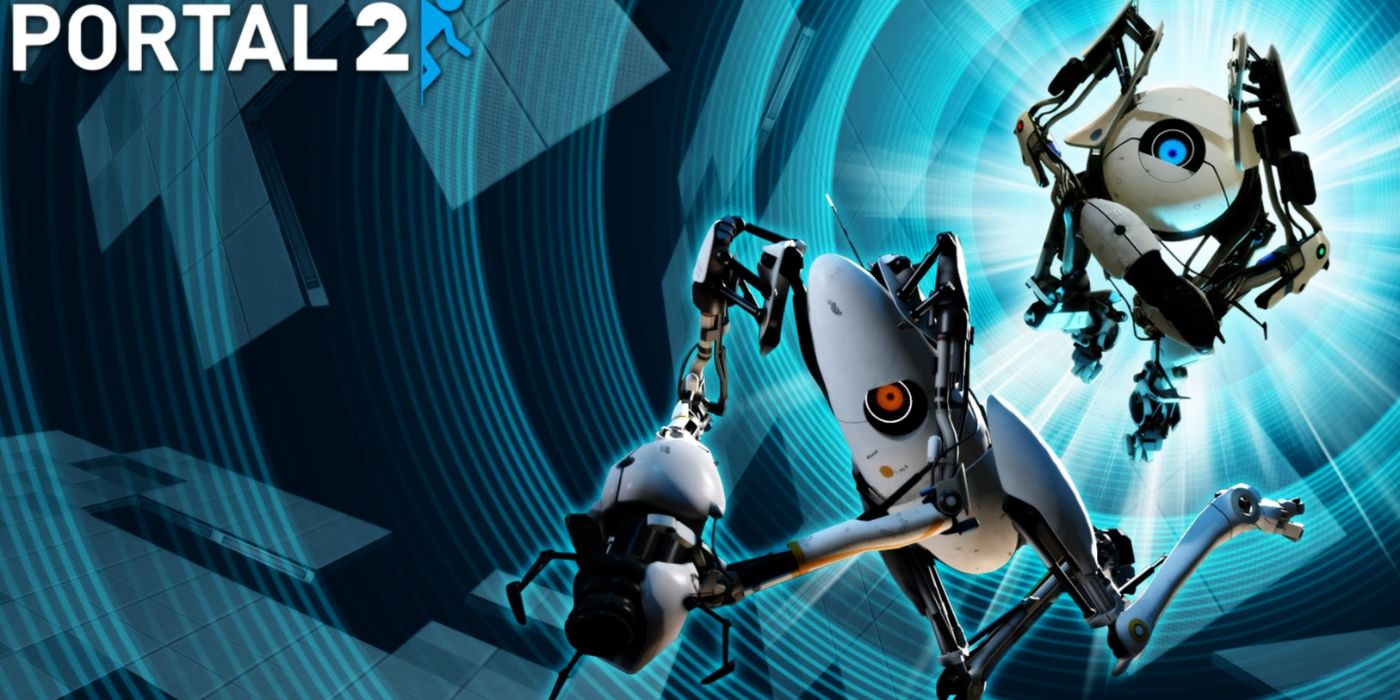 Promotional art for Portal 2 featuring the two robotic co-op player characters.