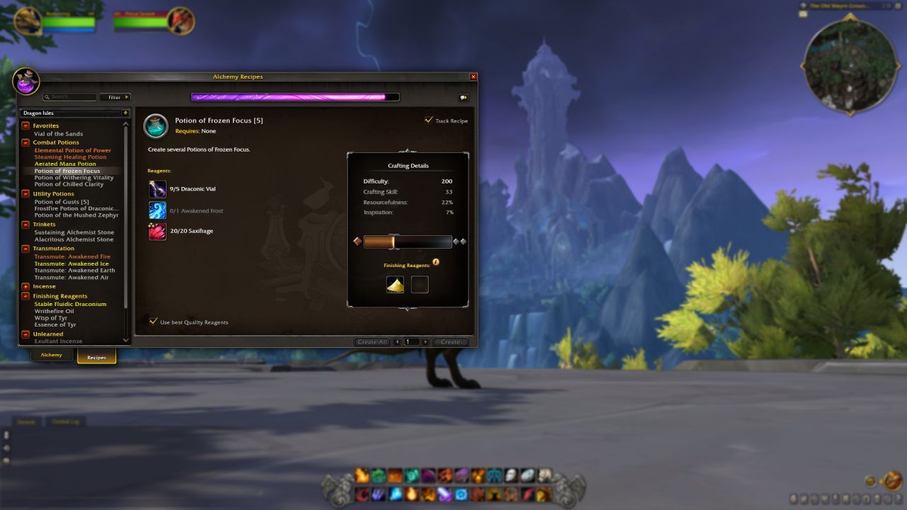 Professions menu page in WoW Dragonflight