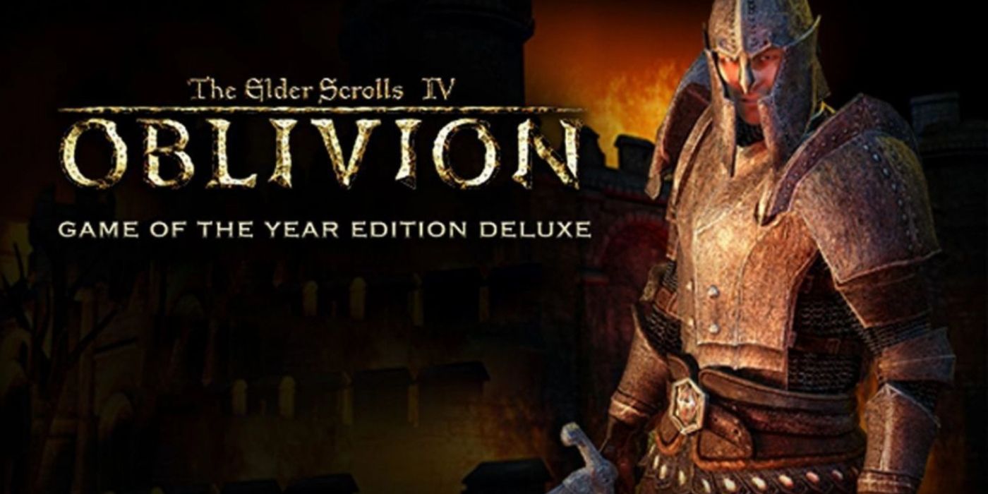 Promo art of The Elder Scrolls IV: Oblivion featuring an armored knight with the fires of Oblivion behind him.