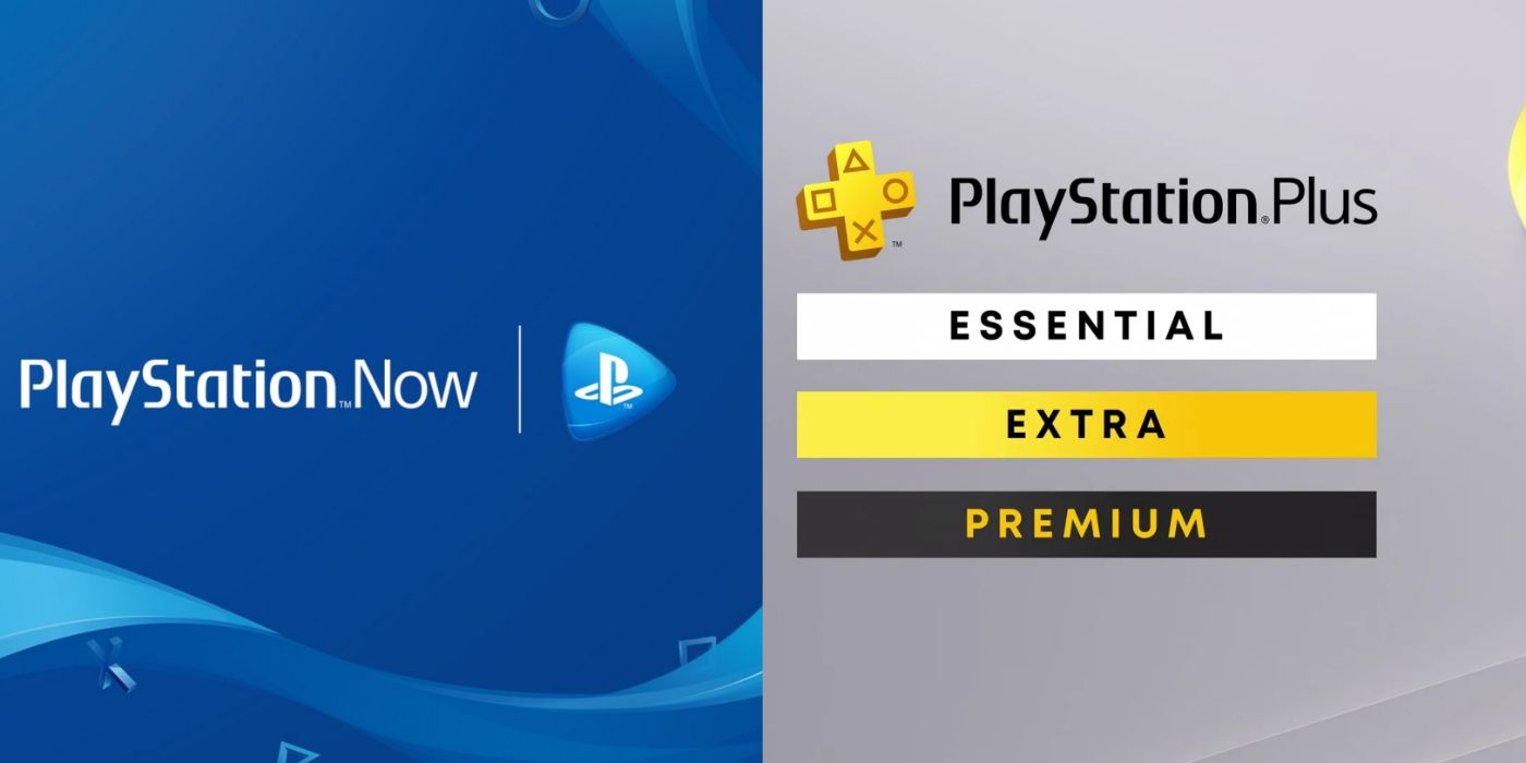 Imagem dividida dos logotipos de membros do PlayStation Now e PS Plus.