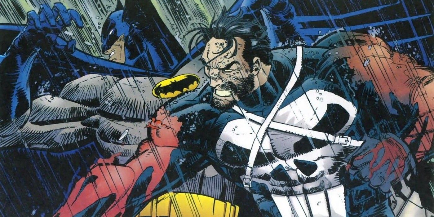 Punisher Batman fight in a comic