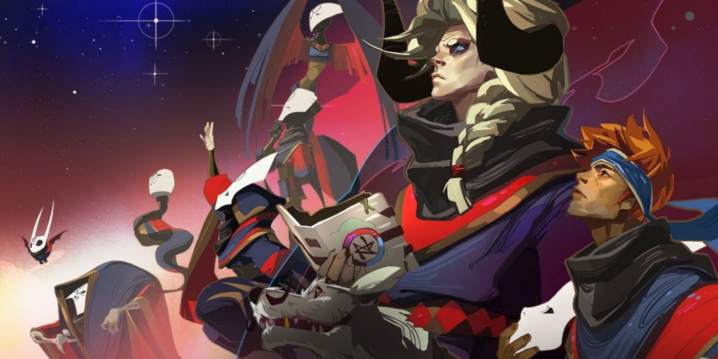 Pyre promo art featuring the fantastical team of characters.