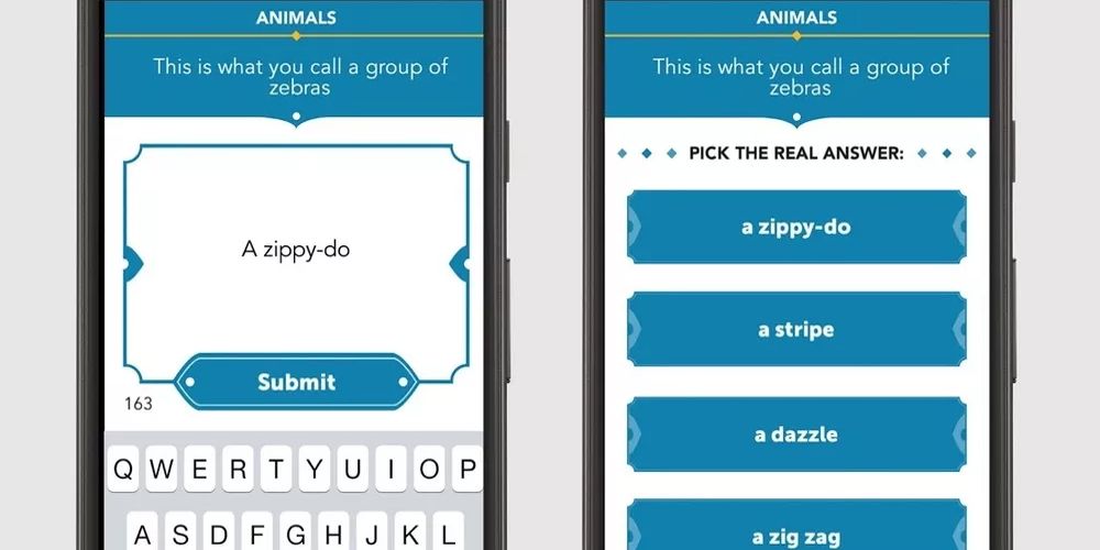 A zebra question is asked on the Pysch! mobile game app