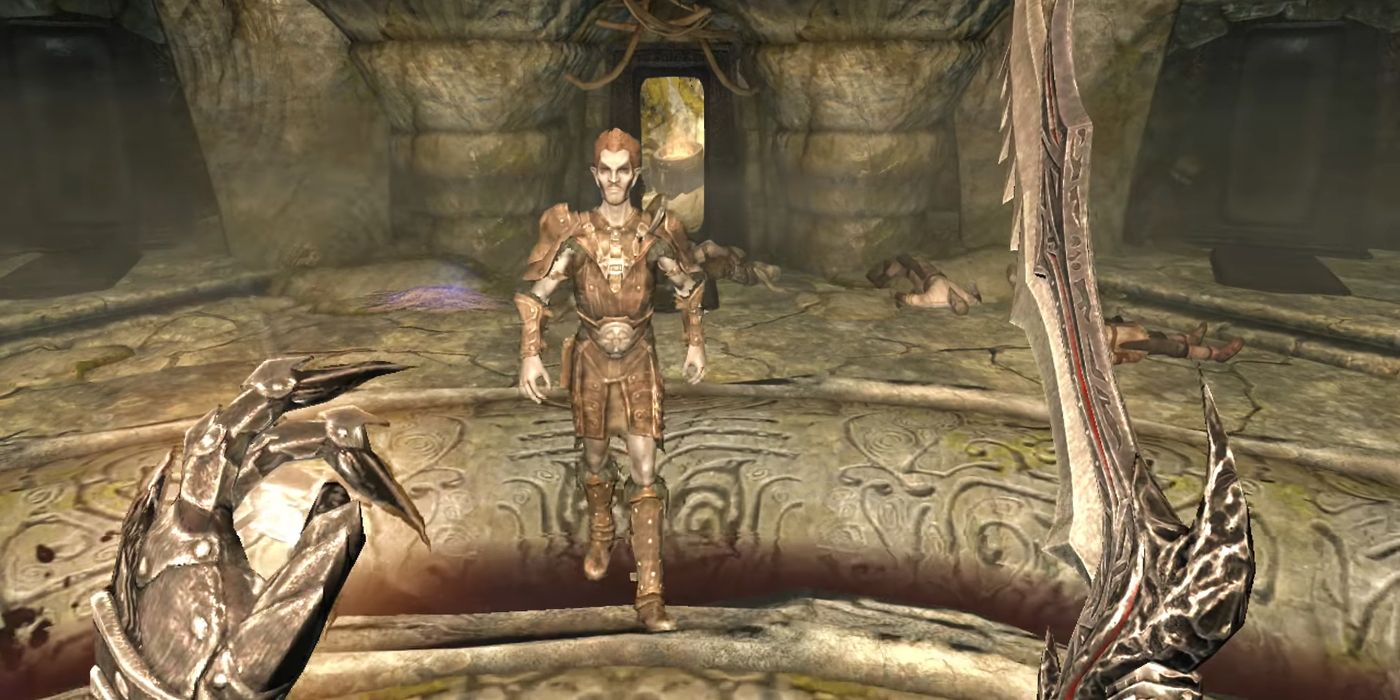Ralis Sedalys se aproximando do jogador em Skyrim.
