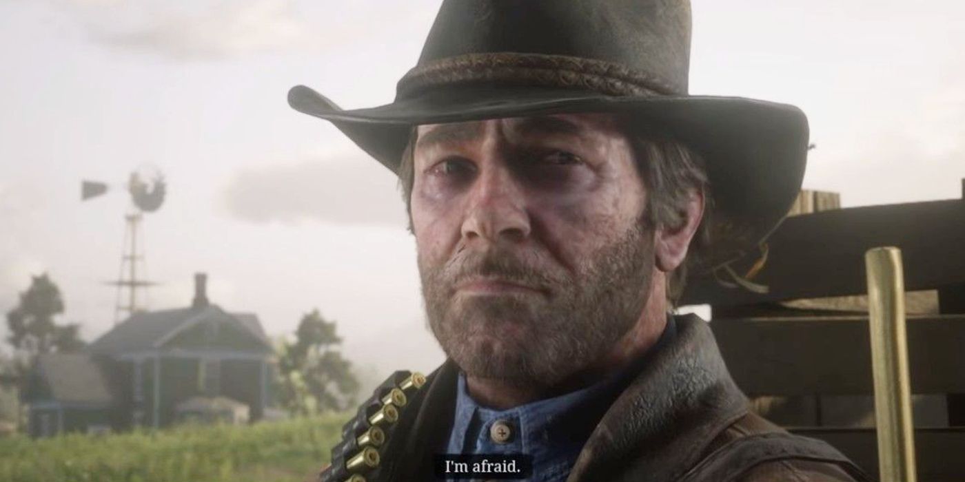 Arthur Morgan suffering from Tuberculosis in Red Dead Redemption 2. Subtitled text reads 