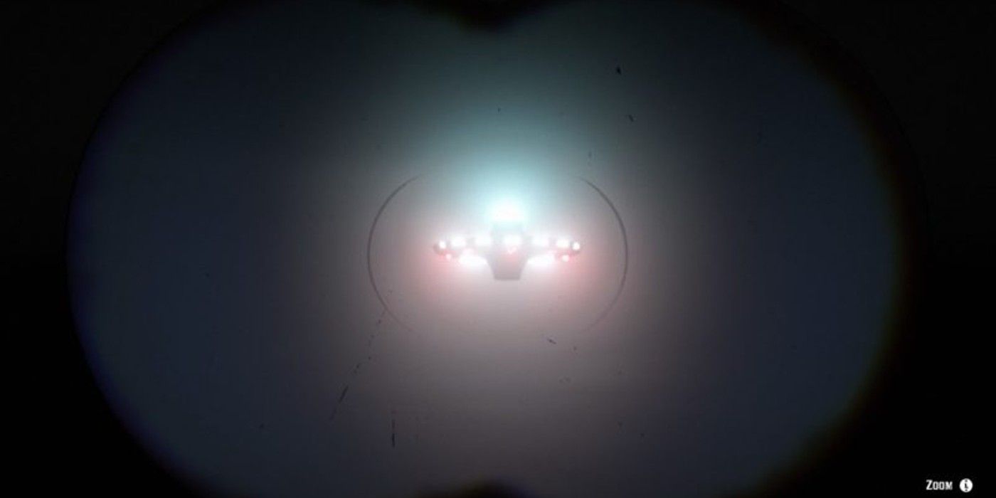Um OVNI brilhantemente iluminado pairando no céu em Red Dead Redemption